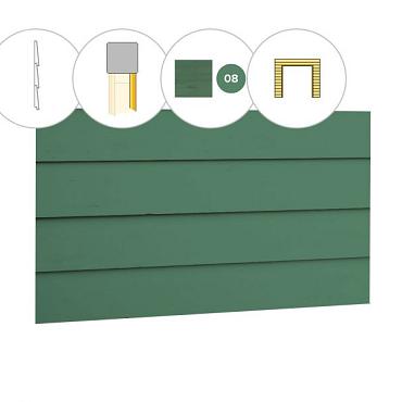 Zweeds rabat plankenset vuren bij voorwand D, t.b.v. dubbele deur, 328,5 x 285 cm, jungle groen gespoten.