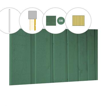 Banddeel plankenset vuren bij wand A, 178,5 x 224 cm, jungle groen gespoten.