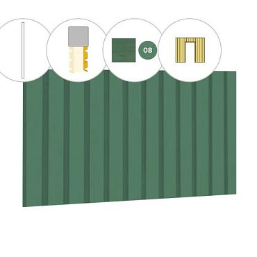 Rhombusprofiel plankenset vuren bij voorwand A, t.b.v. enkele deur, 178,5 x 285 cm, jungle groen gespoten.