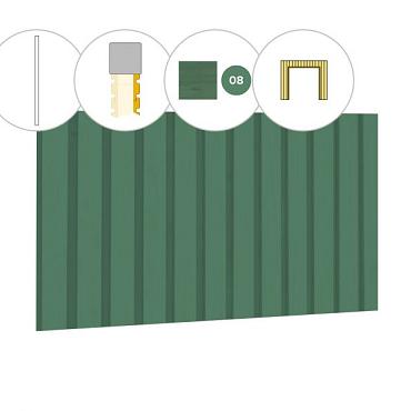 Rhombusprofiel plankenset vuren bij voorwand C, t.b.v. dubbele deur, 278,5 x 285 cm, jungle groen gespoten.