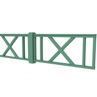 Hekwerk met kruis vuren type D, 328,5 x 73 cm, jungle groen gespoten.