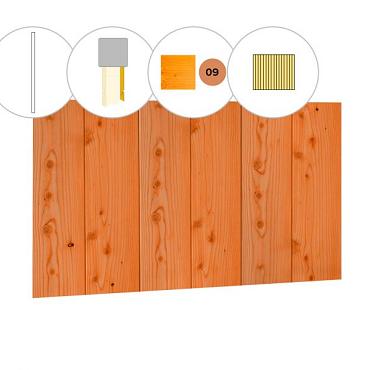 Halfhouts rabat plankenset douglas bij achterwand B, 228,5 x 125 cm, transparant gespoten.