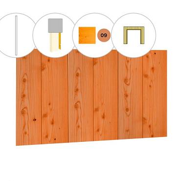 Halfhouts rabat plankenset douglas bij wand B, t.b.v. dubbele deur, 228,5 x 224 cm, transparant gespoten.