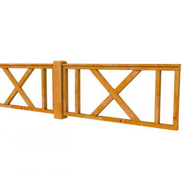 Hekwerk met kruis douglas type D, 328,5 x 73 cm, transparant gespoten.