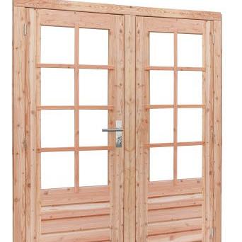 Douglas dubbele 8-ruits deur inclusief kozijn, 168 x 201 cm, transparant gespoten.