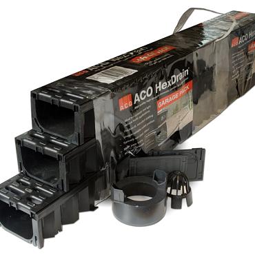 ACO HexDrain 2.0 Garagepack 3m+toeb. goot+rooster zwart, L=3m,B=129mm,H=82mm
