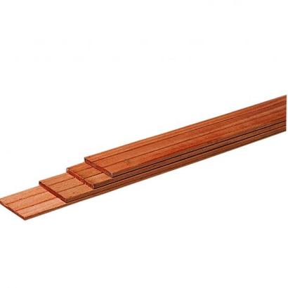Hardhouten geschaafde plank, met V-groeven, 1,5 x 14,5 x 210 cm.