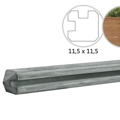 Betonpaal met sleuf en diamant kop tbv schutting 11,5 x 11,5 x 278 cm, grijs hoekpaal, ongecoat