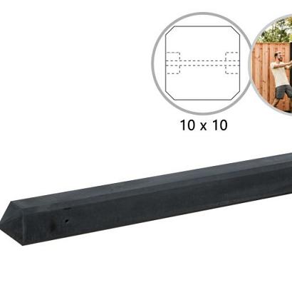 Betonpaal glad met diamantkop 10 x 10 x 190 cm, antraciet ongecoat, tussenpaal tbv scherm 90 cm hoog