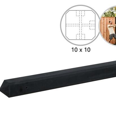 Betonpaal glad met diamantkop 10 x 10 x 280 cm, antraciet gecoat, T-paal.