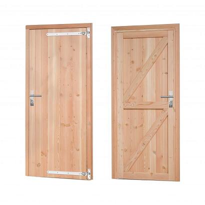 Douglas dichte enkele deur 90x201 cm, rechtsdraaiend, verzinkte hengen, RVS beslag, kleurloos geimpregneerd