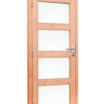 Douglas enkele 4-ruits deur inclusief kozijn, rechtsdraaiend, 90 x 201 cm, onbehandeld.