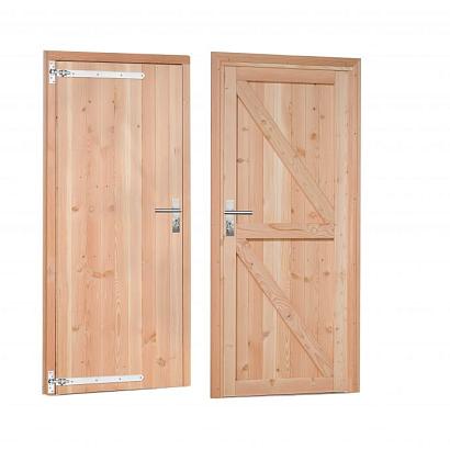 Douglas dichte enkele deur 90x201 cm, linksdraaiend, verzinkte hengen, RVS beslag, onbehandeld.