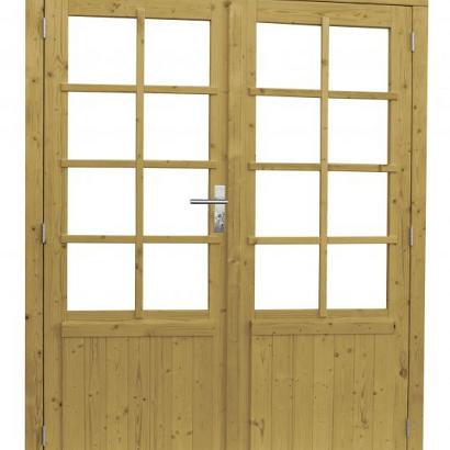 Vuren dubbele 8-ruits deur inclusief kozijn, 168 x 201 cm, groen geïmpregneerd.