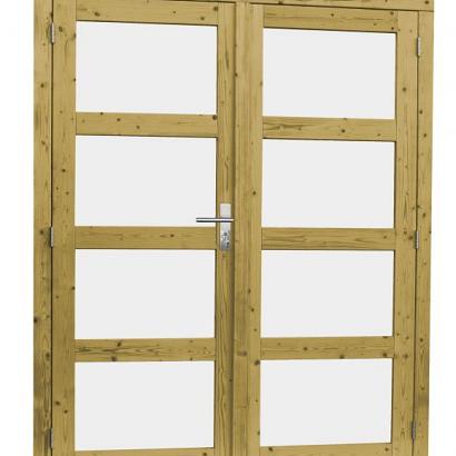 Vuren dubbele 4-ruits deur inclusief kozijn, 168 x 201 cm, groen geïmpregneerd.