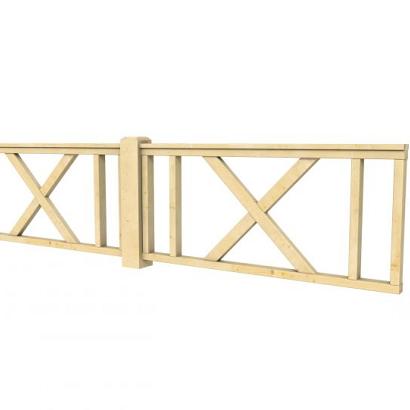 Hekwerk met kruis vuren type D, 328,5 x 73 cm, kleurloos geïmpregneerd.