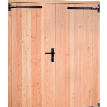 Douglas dubbele dichte deur met zwart beslag inclusief kozijn, 168 x 201 cm, groen geïmpregneerd.