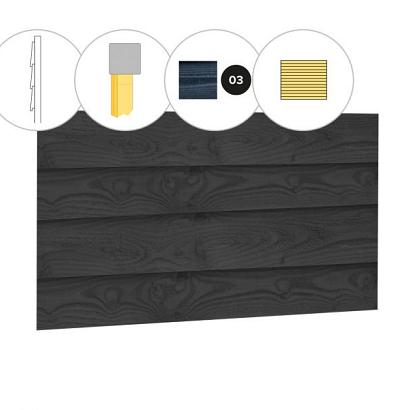 Zweeds rabat douglas enkelzijdige wand D, 328,5 x 224 cm, zwart geïmpregneerd.