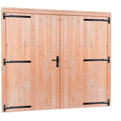 Douglas dubbele deur extra breed met zwart beslag, inclusief kozijn, 255 x 209 cm, groen geïmpregneerd.