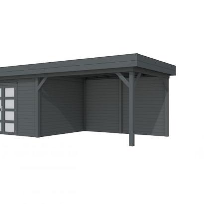 Vuren Topvision Parelhoen, 400 x 300 en luifel 400 cm, antraciet gespoten.