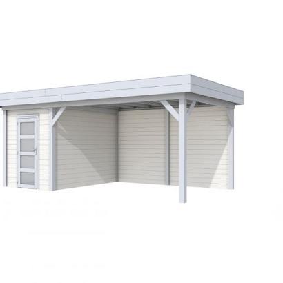 Vuren Topvision Kiekendief, 200 x 300 en luifel 400 cm, wanden wit en basis lichtgrijs.