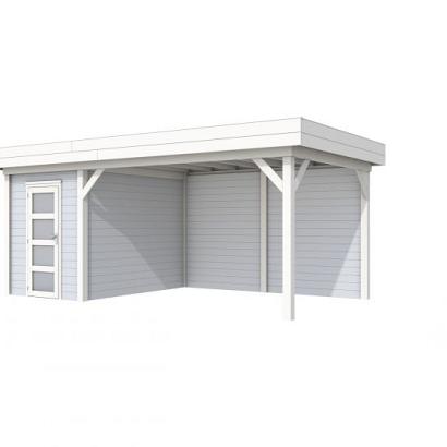 Vuren Topvision Kiekendief, 200 x 300 en luifel 400 cm, wanden lichtgrijs en basis wit.