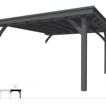 Buitenverblijf plat dak Excellent Modulair, vuren, rechterdeel XXL/E, 385x399 cm, antraciet gespoten.