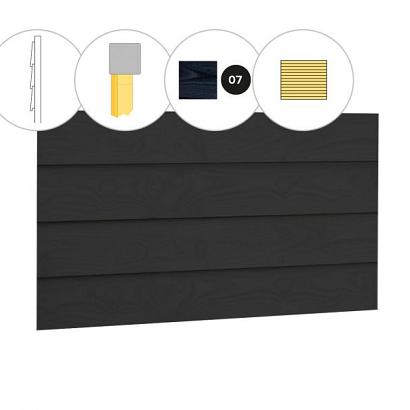 Zweeds rabat vuren enkelzijdige voorwand B, 228,5 x 285 cm, zwart gespoten.