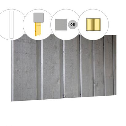 Banddeel vuren enkelzijdige achterwand D, 328,5 x 125 cm, lichtgrijs gespoten.