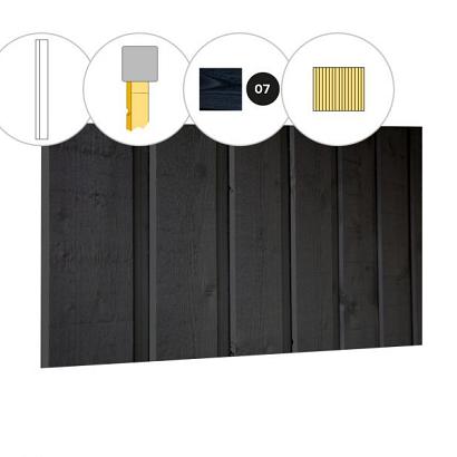 Banddeel vuren enkelzijdige linker zijwand AA, breedte 128,5 cm, zwart gespoten.