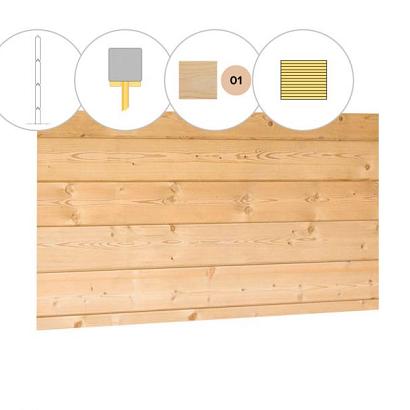 Blokhutprofiel vuren voorwand C, 278,5 x 285 cm, kleurloos geïmpregneerd.