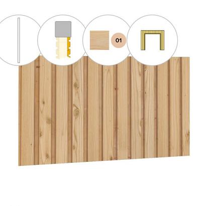 Rhombusprofiel plankenset vuren bij voorwand C, t.b.v. dubbele deur, 278,5 x 285 cm, kleurloos geïmpregneerd.