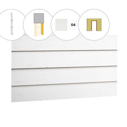 Zweeds rabat plankenset vuren bij voorwand B, t.b.v. enkele deur, 228,5 x 285 cm, wit gespoten.