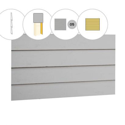 Zweeds rabat plankenset vuren bij wand D, 328,5 x 224 cm, lichtgrijs gespoten.