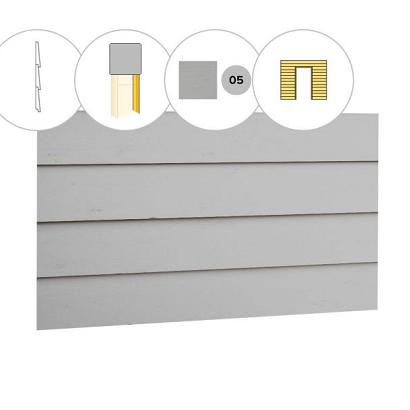 Zweeds rabat plankenset vuren bij voorwand A, t.b.v. enkele deur, 178,5 x 285 cm, lichtgrijs gespoten.