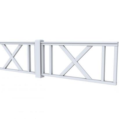 Hekwerk met kruis vuren type D, 328,5 x 73 cm, lichtgrijs gespoten.