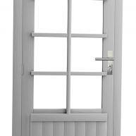 Vuren enkele 8-ruits deur inclusief kozijn, linksdraaiend, 90 x 201 cm, lichtgrijs gespoten.