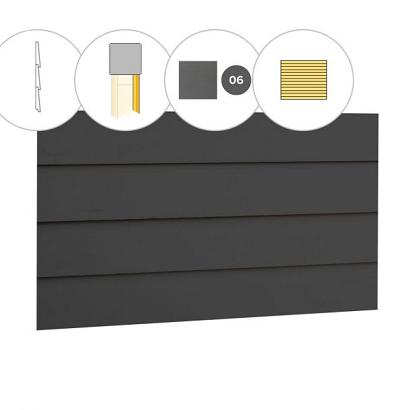 Zweeds rabat plankenset vuren bij wand E, 371 x 224 cm, antraciet gespoten.