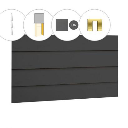 Zweeds rabat plankenset vuren bij voorwand C, t.b.v. enkele deur, 278,5 x 285 cm, antraciet gespoten.