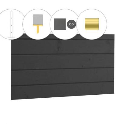 Blokhutprofiel vuren achterwand C, 278,5 x 186 cm, antraciet gespoten.
