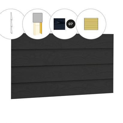 Zweeds rabat plankenset vuren bij wand E, 371 x 224 cm, zwart gespoten.