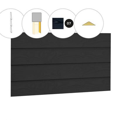 Zweeds rabat plankenset vuren bij topgevel t.b.v. zadeldak Excellent L, zwart gespoten.