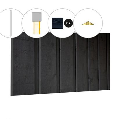 Banddeel plankenset vuren bij topgevel t.b.v. zadeldak Excellent L, zwart gespoten.