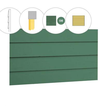 Zweeds rabat vuren enkelzijdige achterwand B, 228,5 x 186 cm, jungle groen gespoten.