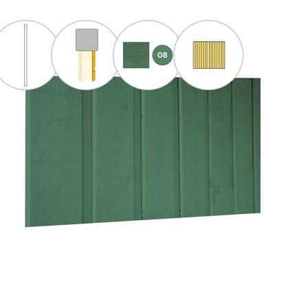 Banddeel plankenset vuren bij achterwand D, 328,5 x 125 cm, jungle groen gespoten.
