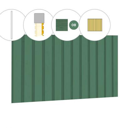 Rhombusprofiel plankenset vuren bij achterwand D, 328,5 x 125 cm, jungle groen gespoten.