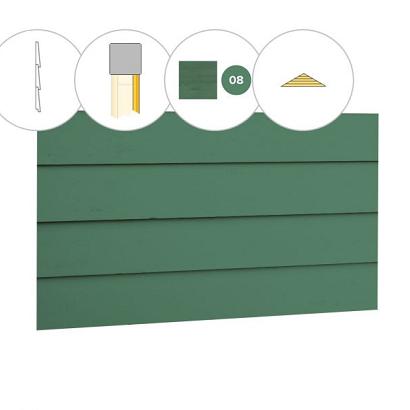 Zweeds rabat plankenset vuren bij topgevel t.b.v. kapschuur Excellent XXL, jungle groen gespoten.