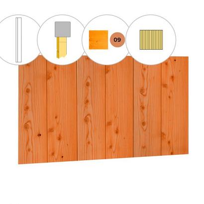 Halfhouts rabat douglas enkelzijdige wand D, 328,5 x 224 cm, transparant gespoten.