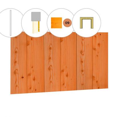 Halfhouts rabat plankenset douglas bij wand D, t.b.v. dubbele deur, 328,5 x 224 cm, transparant gespoten.