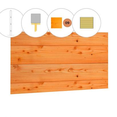 Blokhutprofiel douglas voorwand A, 178,5 x 285 cm, transparant gespoten.